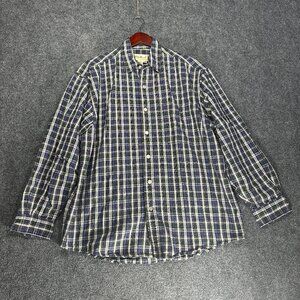Eddie Bauer Shirt Men Medium Blue Cotton Flannel Cotton Button Up Pocket